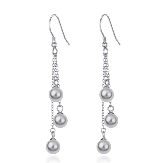 Sterling Silver Triple Grey Pearl Drop Earrings - Philip Jones Jewellery