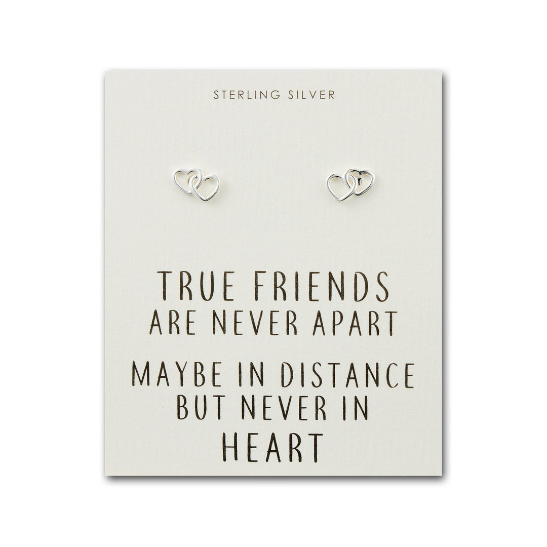 Sterling Silver True Friends Heart Link Earrings with Quote Card - Philip Jones Jewellery