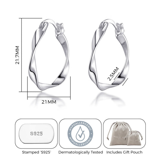 Sterling Silver Twist Hoop Earrings - Philip Jones Jewellery