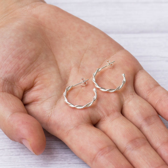 Sterling Silver Twisted Knot Hoop Earrings - Philip Jones Jewellery
