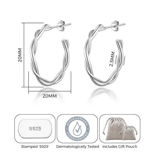 Sterling Silver Twisted Knot Hoop Earrings - Philip Jones Jewellery