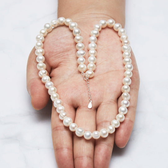 Sterling Silver White Freshwater Pearl Strand Choker Necklace - Philip Jones Jewellery