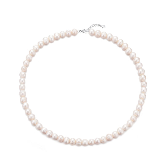 Sterling Silver White Freshwater Pearl Strand Choker Necklace - Philip Jones Jewellery