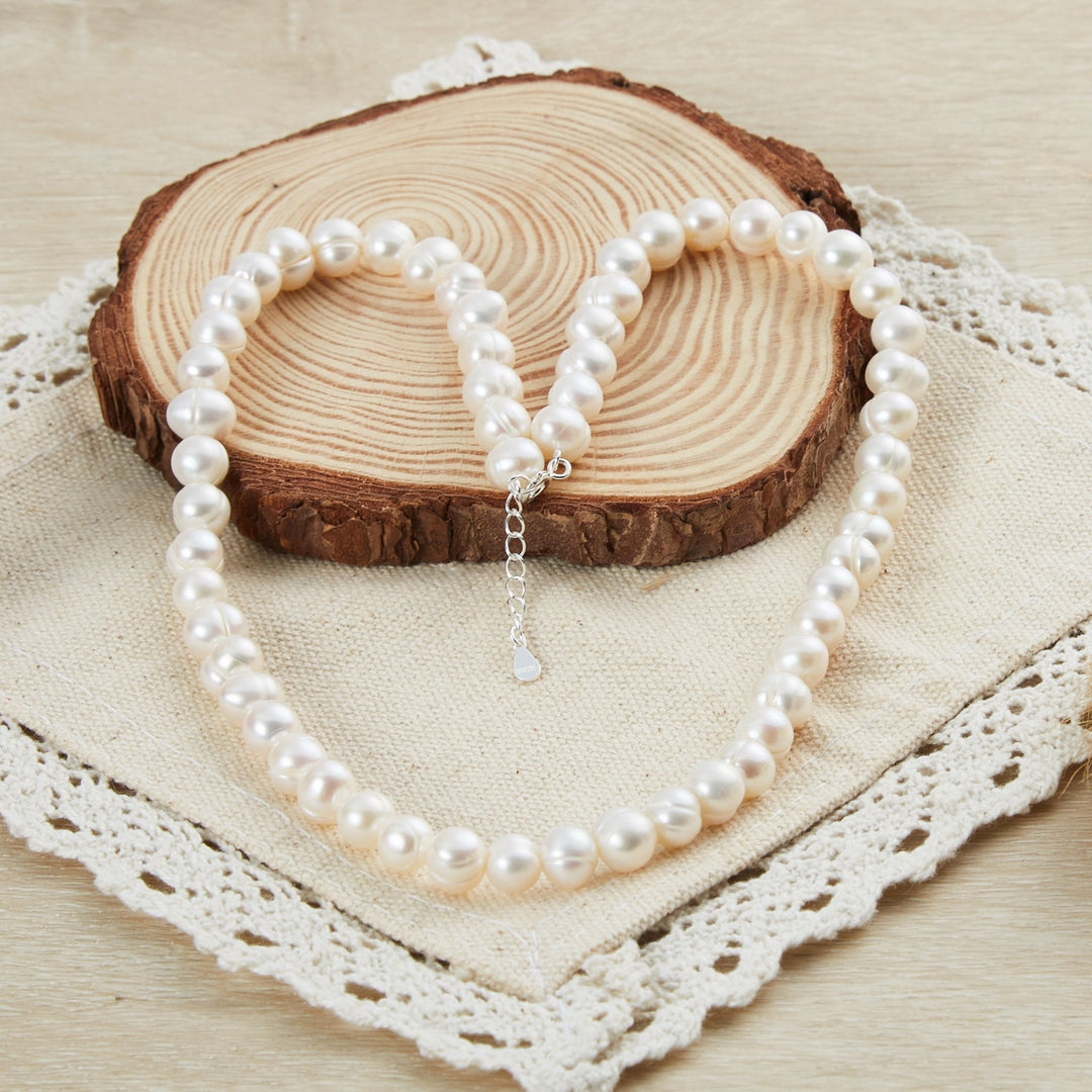 Sterling Silver White Freshwater Pearl Strand Choker Necklace - Philip Jones Jewellery