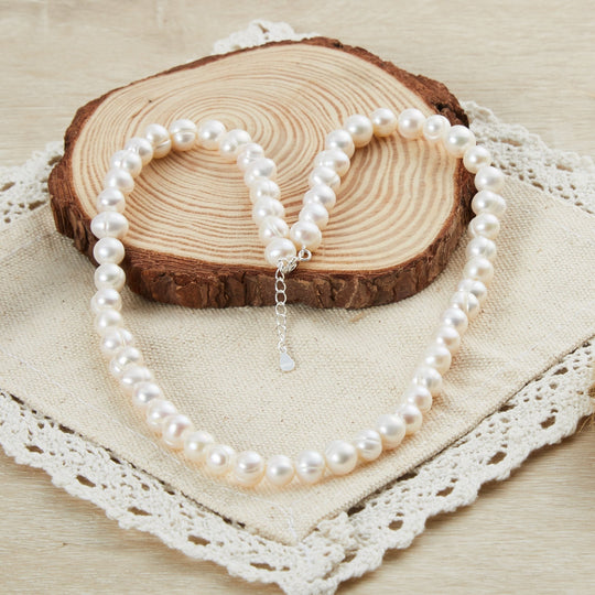 Sterling Silver White Freshwater Pearl Strand Choker Necklace - Philip Jones Jewellery