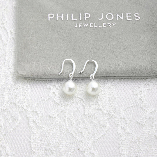 Sterling Silver White Pearl Drop Bridal Earrings - Philip Jones Jewellery