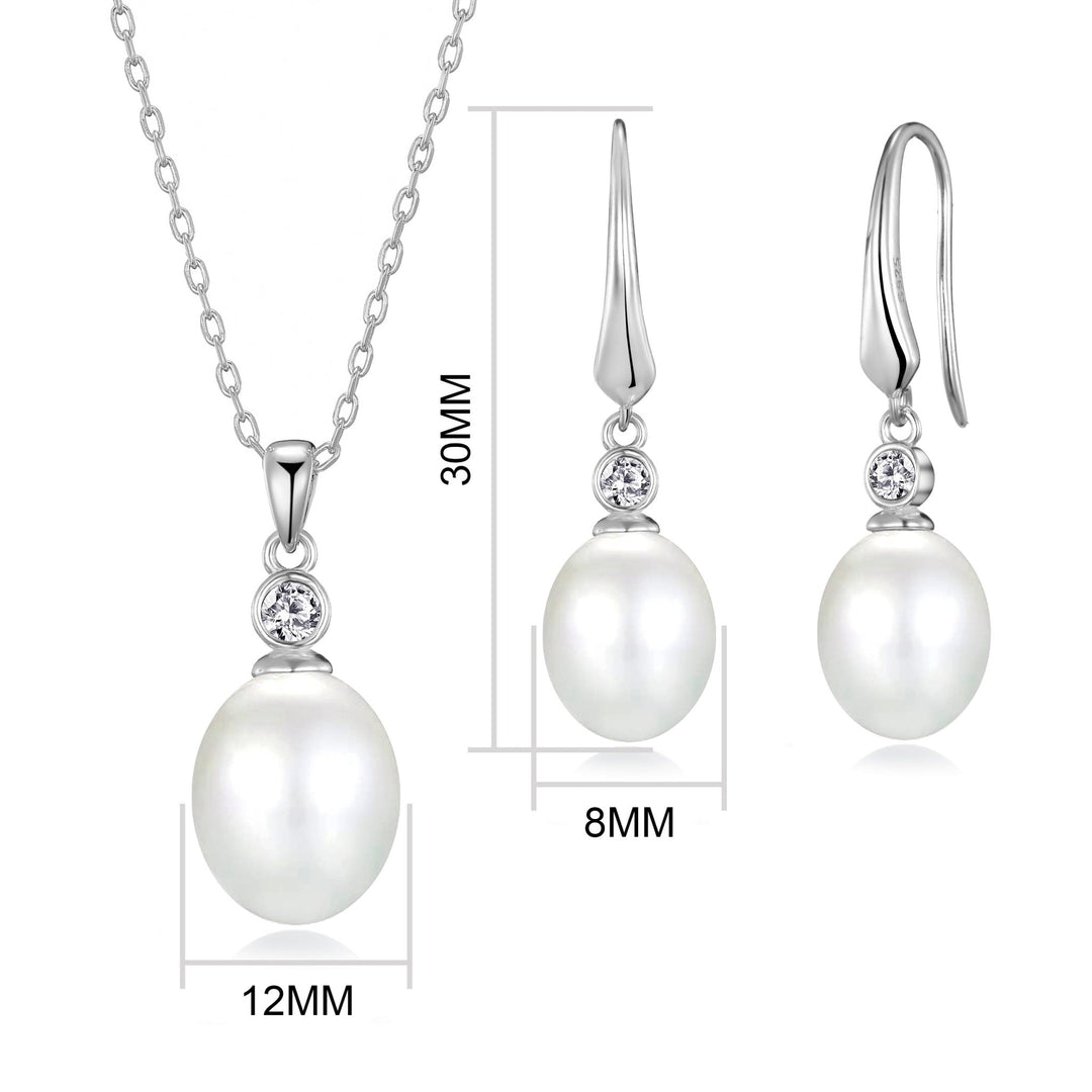 Sterling Silver White Pearl Drop Set Created with Zircondia® Crystals - Philip Jones Jewellery