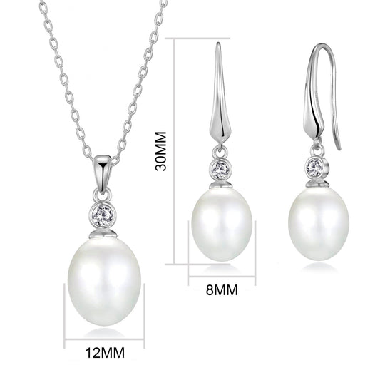 Sterling Silver White Pearl Drop Set Created with Zircondia® Crystals - Philip Jones Jewellery