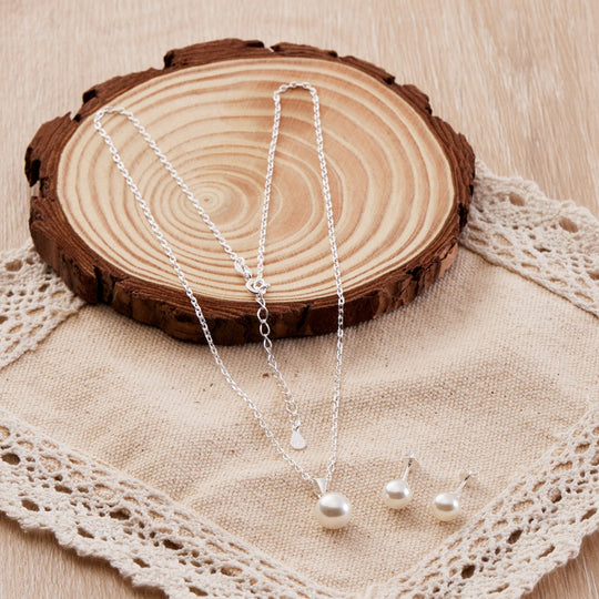 Sterling Silver White Shell Pearl Set - Philip Jones Jewellery