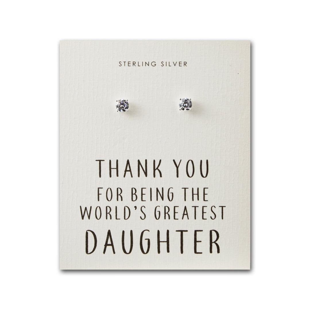 Sterling Silver World's Greatest Daughter Crystal Earrings - Philip Jones Jewellery