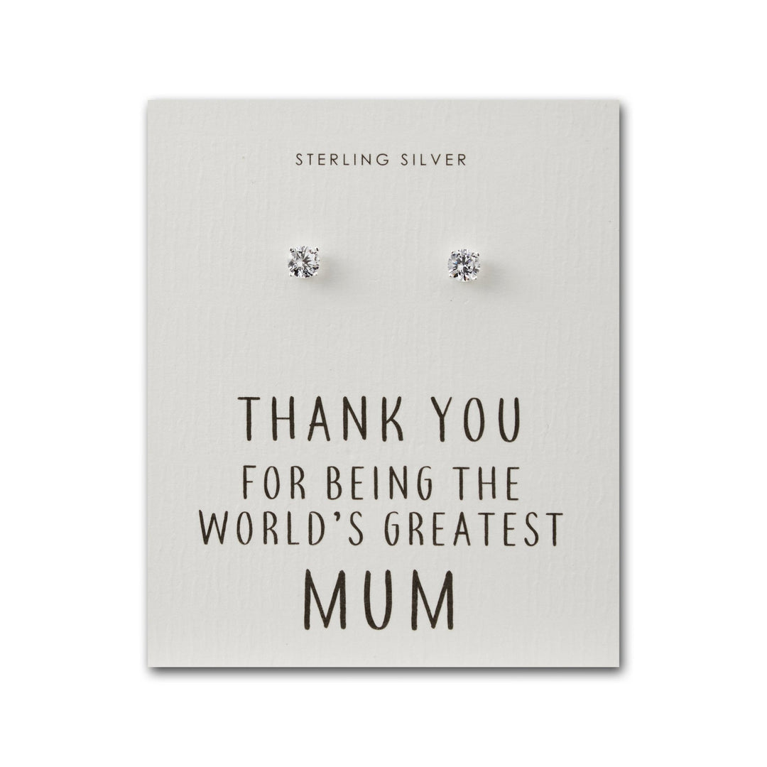 Sterling Silver World's Greatest Mum Crystal Earrings - Philip Jones Jewellery
