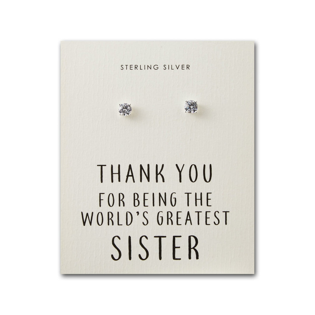Sterling Silver World's Greatest Sister Crystal Earrings - Philip Jones Jewellery