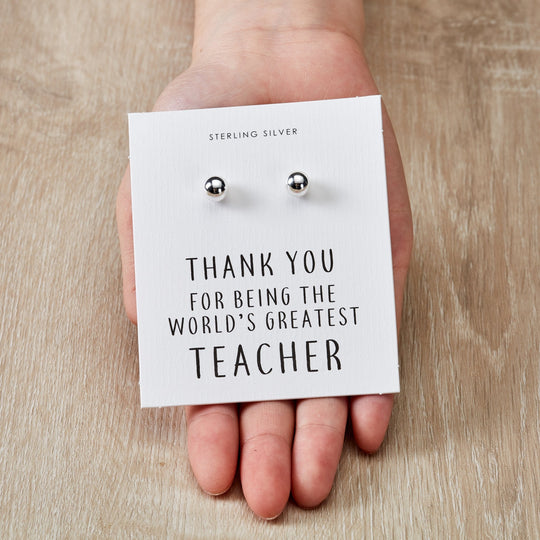 Sterling Silver World's Greatest Teacher Sphere Earrings - Philip Jones Jewellery