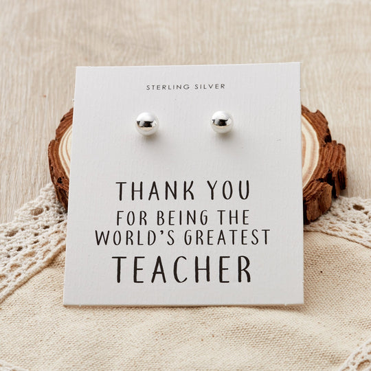 Sterling Silver World's Greatest Teacher Sphere Earrings - Philip Jones Jewellery