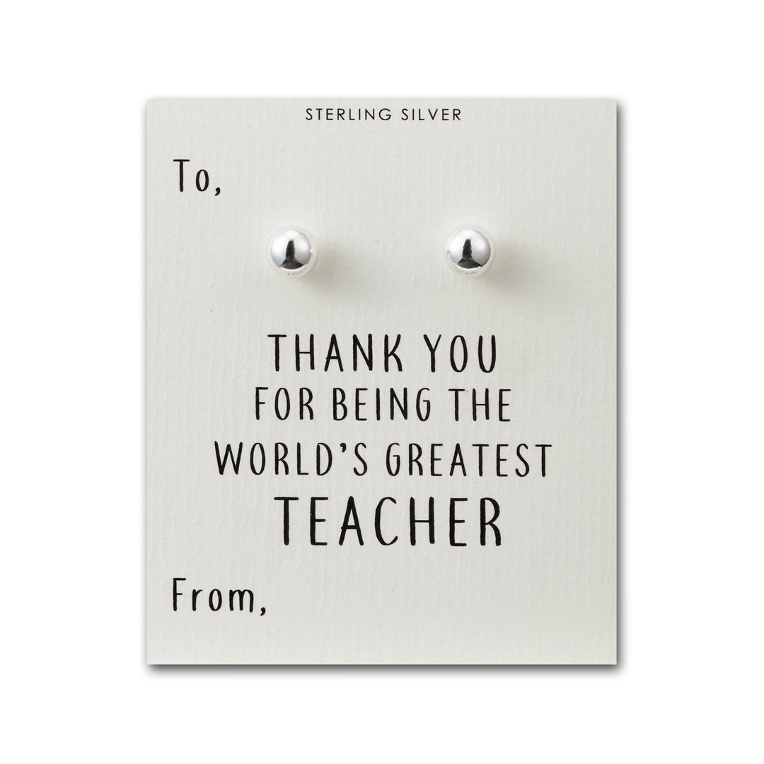 Sterling Silver World's Greatest Teacher Sphere Earrings - Philip Jones Jewellery