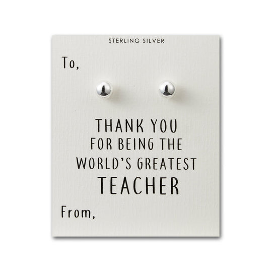 Sterling Silver World's Greatest Teacher Sphere Earrings - Philip Jones Jewellery