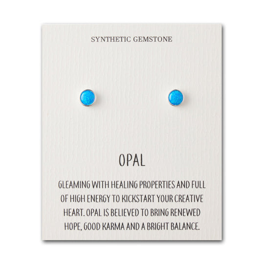 Synthetic Blue Opal Stud Earrings with Quote Card - Philip Jones Jewellery