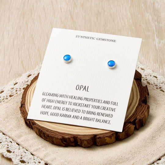 Synthetic Blue Opal Stud Earrings with Quote Card - Philip Jones Jewellery