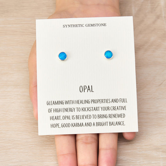 Synthetic Blue Opal Stud Earrings with Quote Card - Philip Jones Jewellery