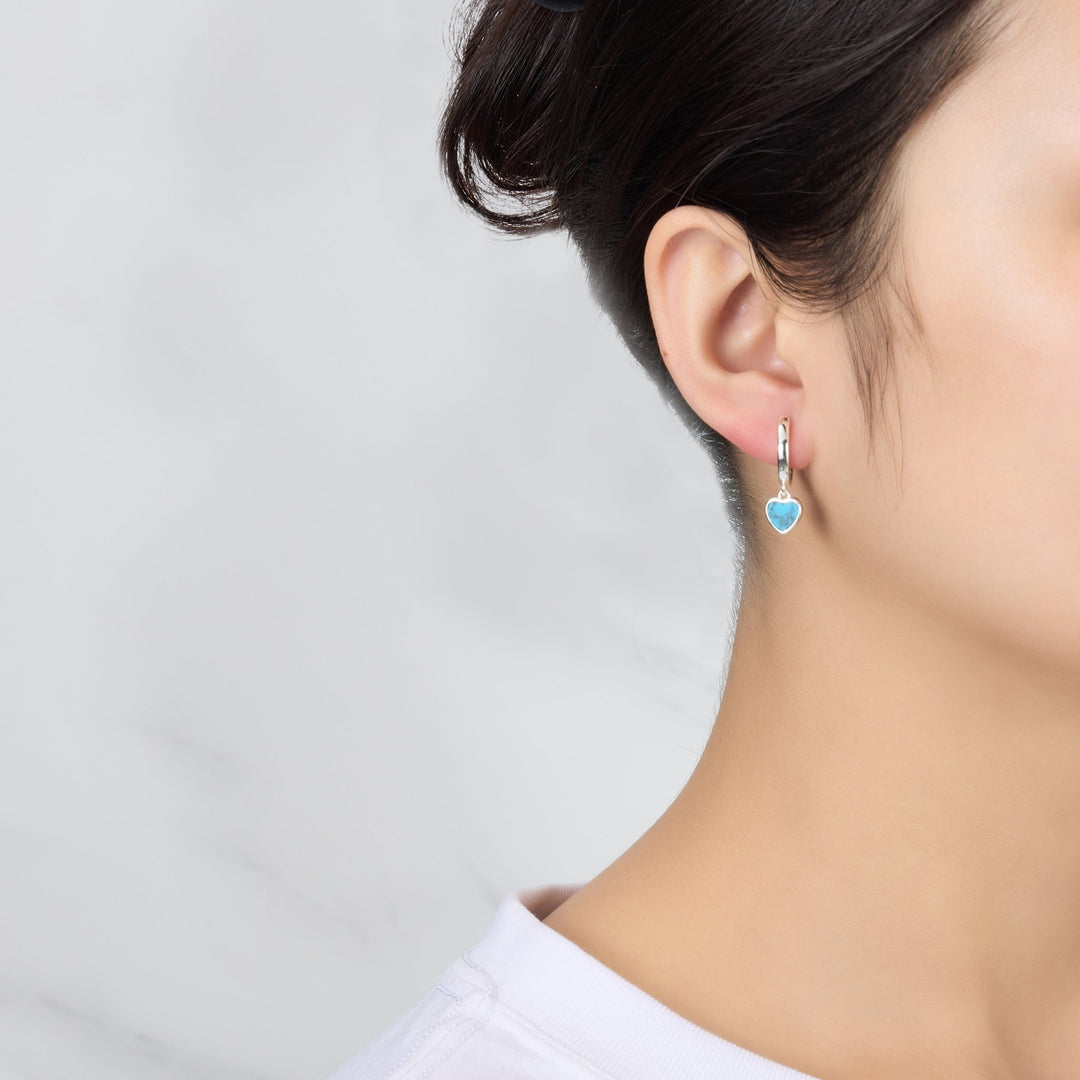 Synthetic Turquoise Gemstone Heart Charm Hoop Earrings - Philip Jones Jewellery
