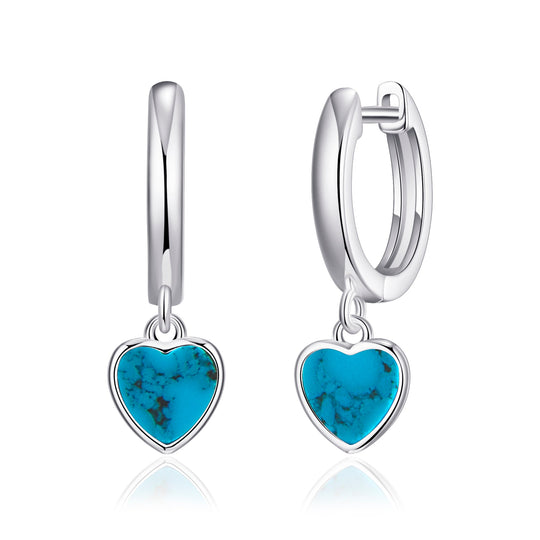 Synthetic Turquoise Gemstone Heart Charm Hoop Earrings - Philip Jones Jewellery