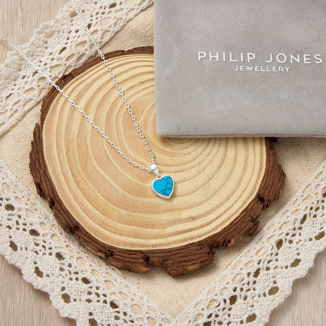 Synthetic Turquoise Gemstone Heart Necklace - Philip Jones Jewellery