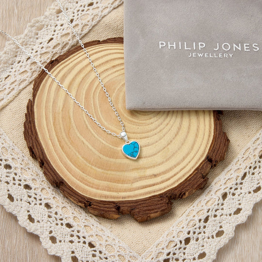 Synthetic Turquoise Gemstone Heart Necklace - Philip Jones Jewellery