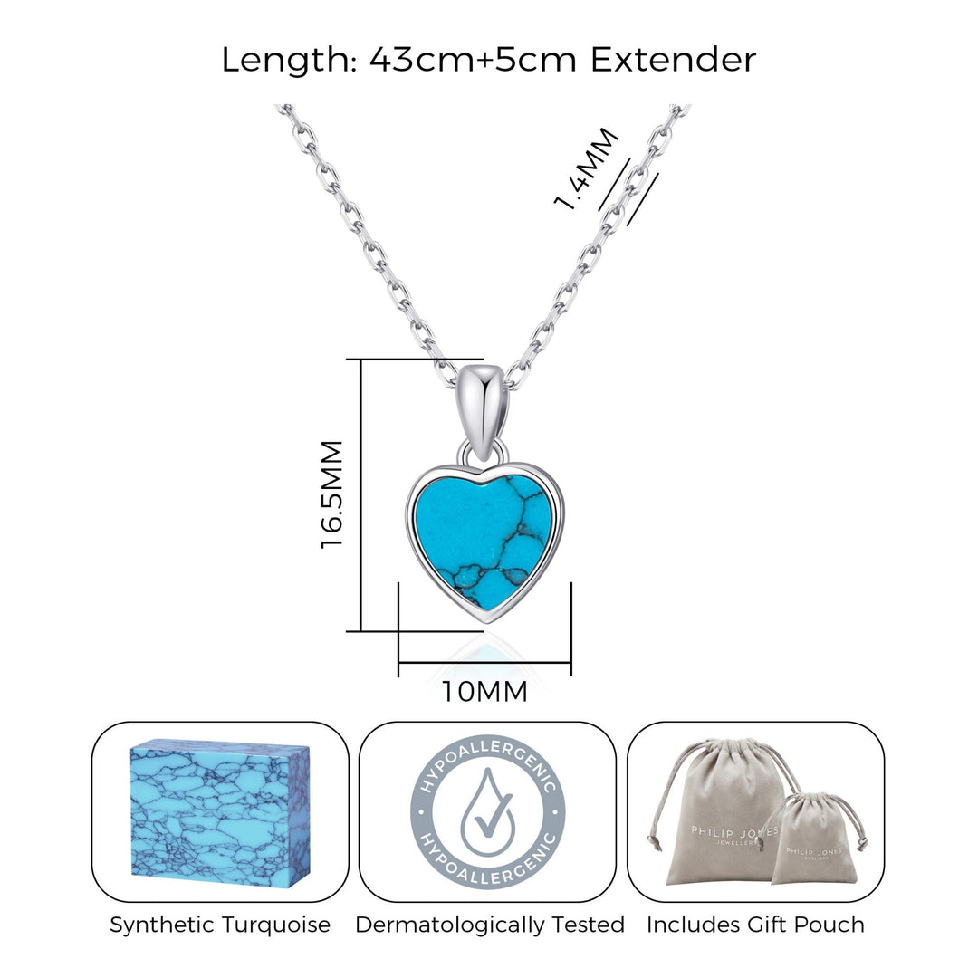 Synthetic Turquoise Gemstone Heart Necklace - Philip Jones Jewellery