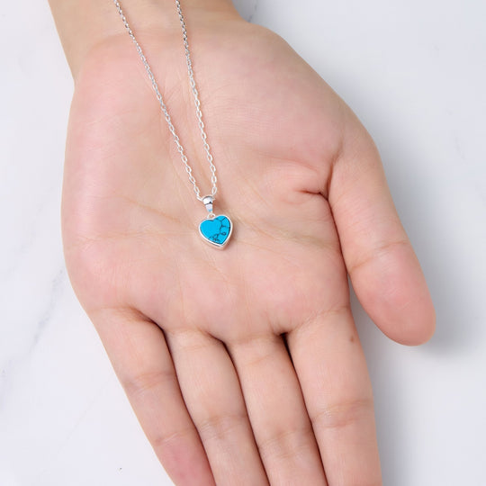 Synthetic Turquoise Gemstone Heart Necklace - Philip Jones Jewellery