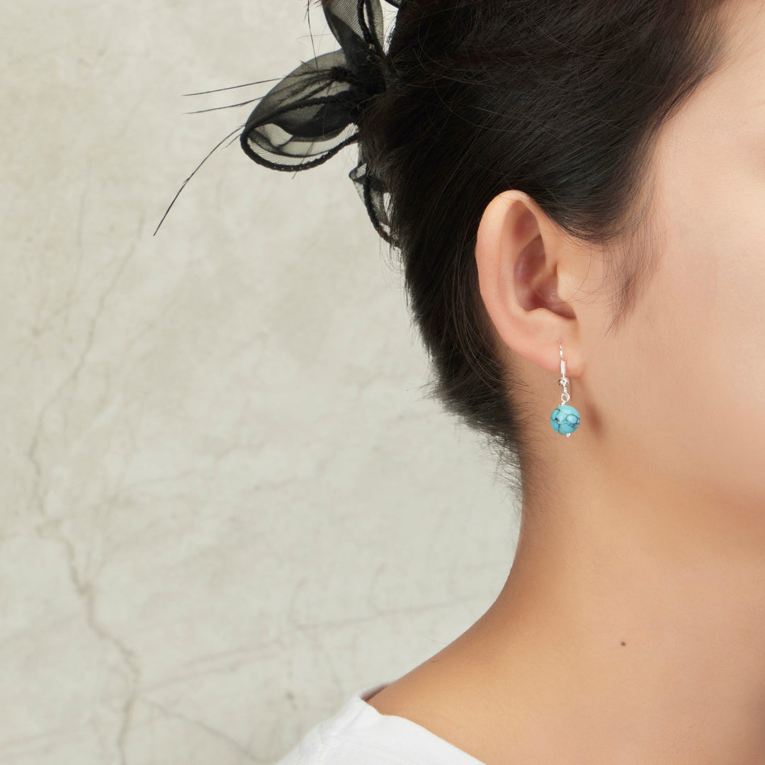 Synthetic Turquoise Gemstone Round Drop Earrings - Philip Jones Jewellery