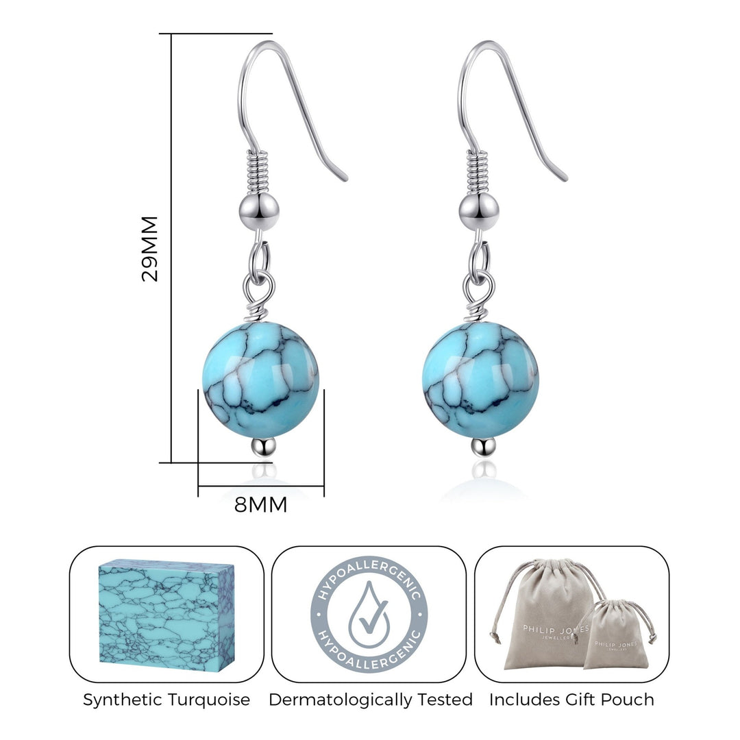 Synthetic Turquoise Gemstone Round Drop Earrings - Philip Jones Jewellery
