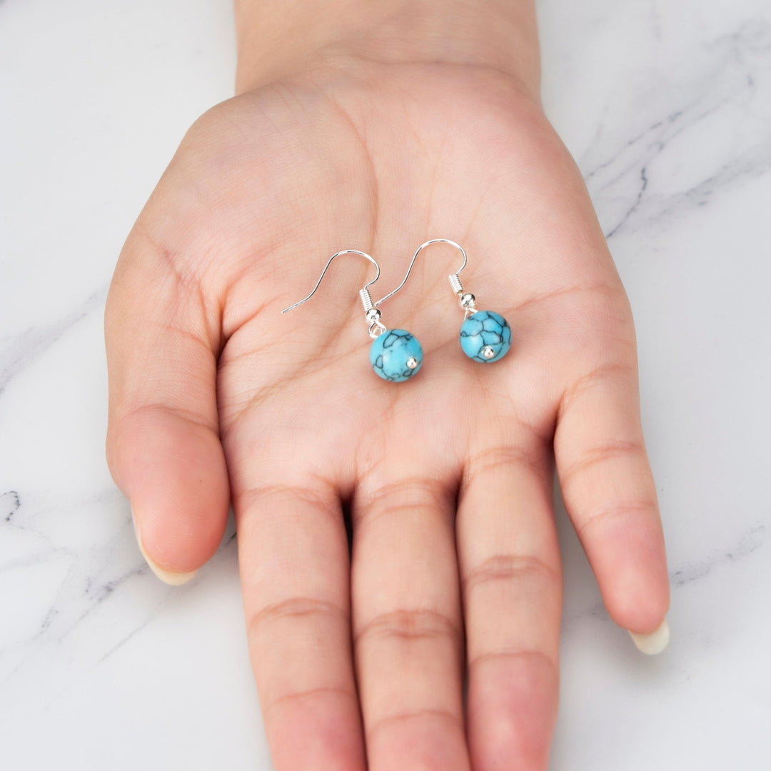 Synthetic Turquoise Gemstone Round Drop Earrings - Philip Jones Jewellery