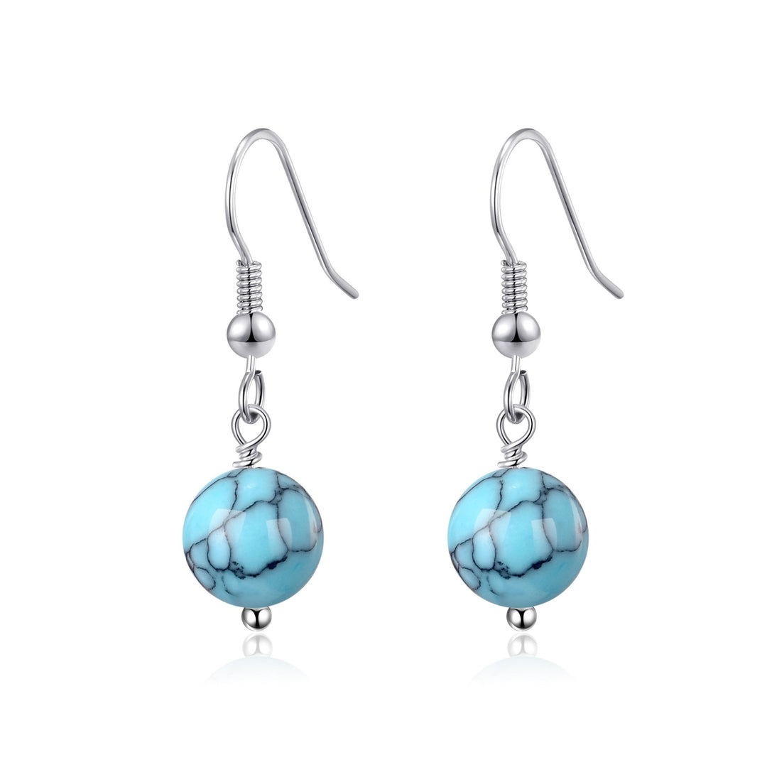Synthetic Turquoise Gemstone Round Drop Earrings - Philip Jones Jewellery