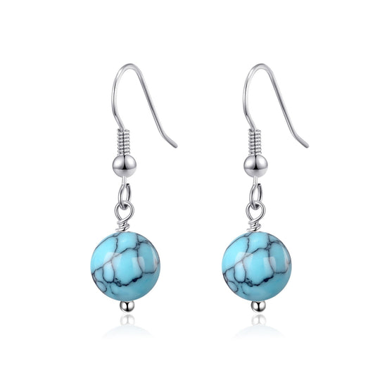 Synthetic Turquoise Gemstone Round Drop Earrings - Philip Jones Jewellery
