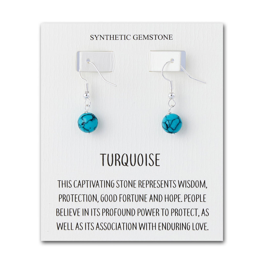 Synthetic Turquoise Gemstone Round Drop Earrings with Quote Card - Philip Jones Jewellery
