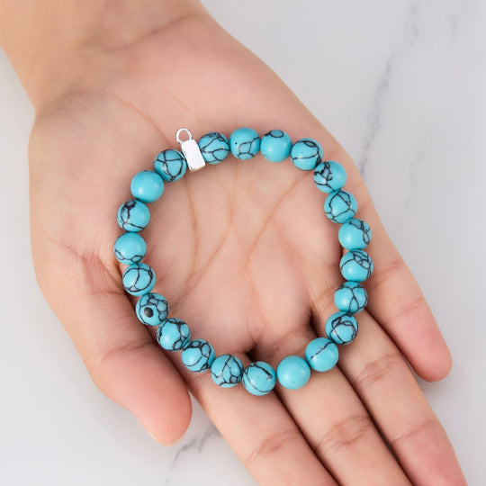 Synthetic Turquoise Gemstone Stretch Bracelet with Charm Created with Zircondia® Crystals - Philip Jones Jewellery