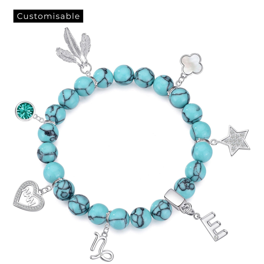 Synthetic Turquoise Gemstone Stretch Bracelet with Choice of Charms - Philip Jones Jewellery