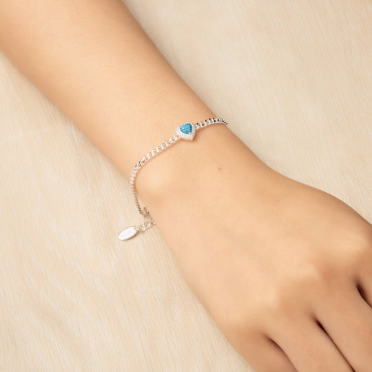 Synthetic Turquoise Heart Gemstone Bracelet Created with Zircondia® Crystals - Philip Jones Jewellery