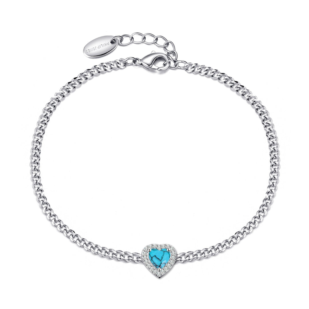 Synthetic Turquoise Heart Gemstone Bracelet Created with Zircondia® Crystals - Philip Jones Jewellery