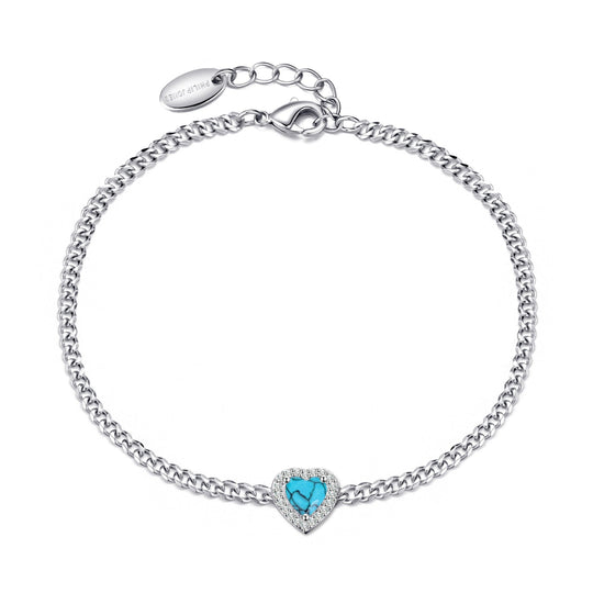 Synthetic Turquoise Heart Gemstone Bracelet Created with Zircondia® Crystals - Philip Jones Jewellery