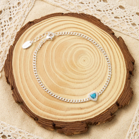 Synthetic Turquoise Heart Gemstone Bracelet Created with Zircondia® Crystals - Philip Jones Jewellery