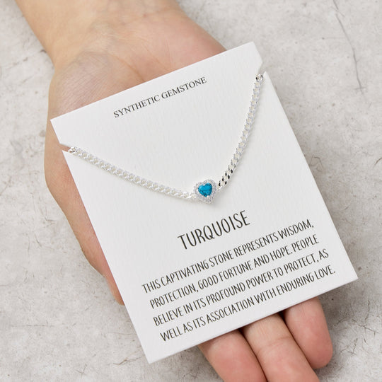 Synthetic Turquoise Heart Gemstone Bracelet with Quote Card Created with Zircondia® Crystals - Philip Jones Jewellery