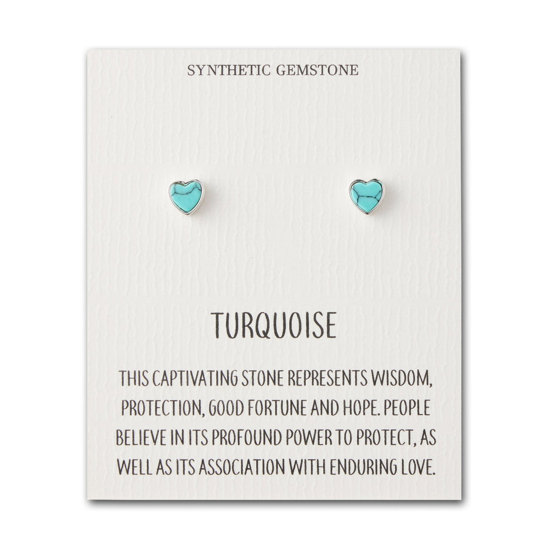 Synthetic Turquoise Heart Stud Earrings with Quote Card - Philip Jones Jewellery