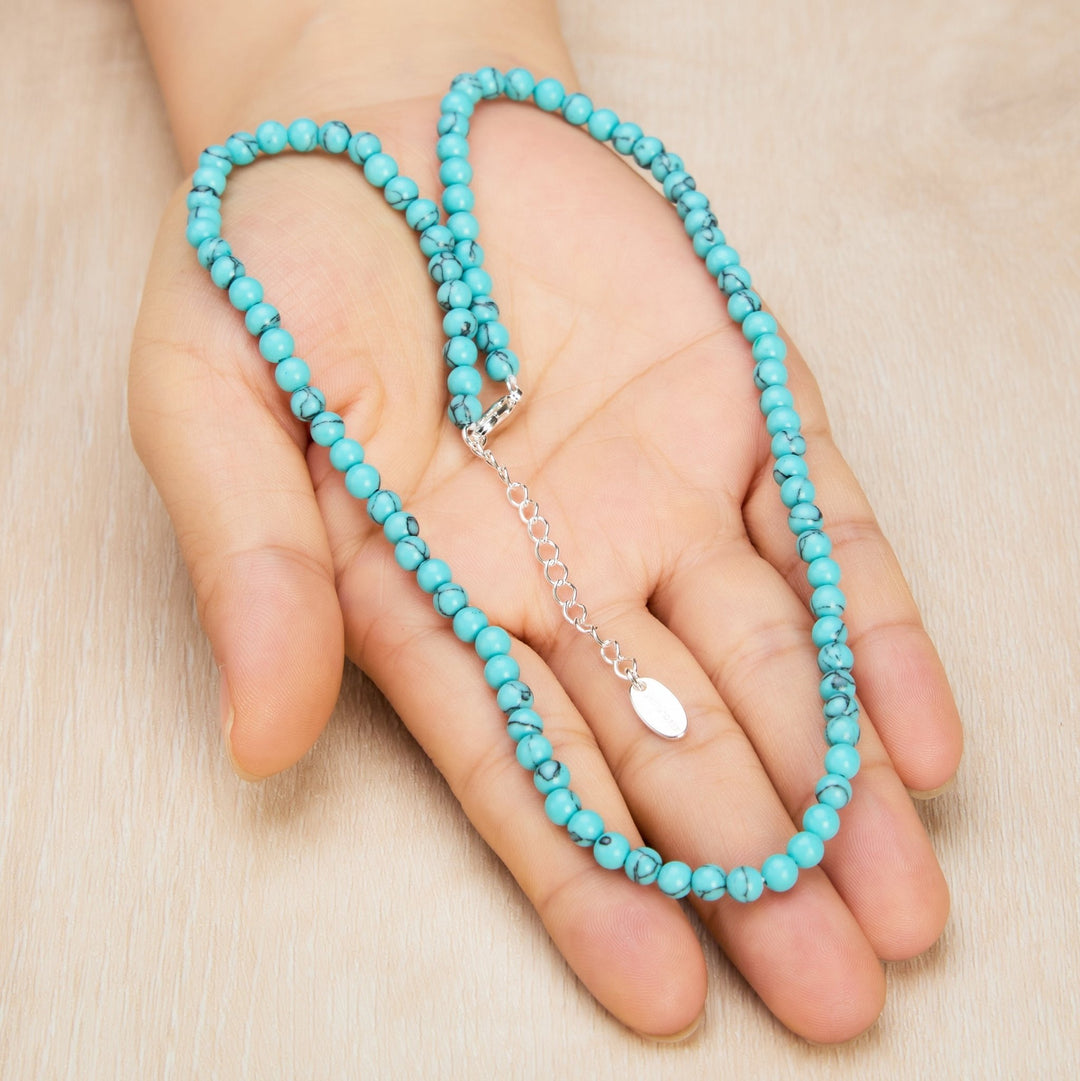 Synthetic Turquoise Mini Beaded Gemstone Necklace - Philip Jones Jewellery