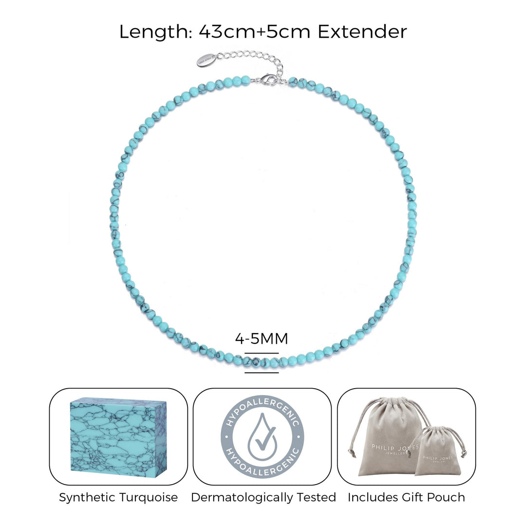 Synthetic Turquoise Mini Beaded Gemstone Necklace - Philip Jones Jewellery