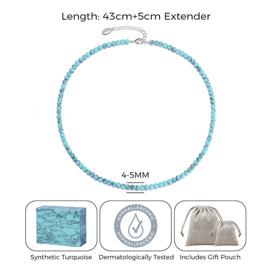 Synthetic Turquoise Mini Beaded Gemstone Necklace - Philip Jones Jewellery