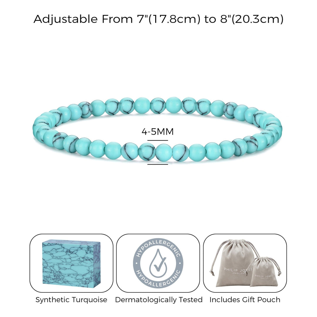 Synthetic Turquoise Mini Beaded Gemstone Stretch Bracelet - Philip Jones Jewellery