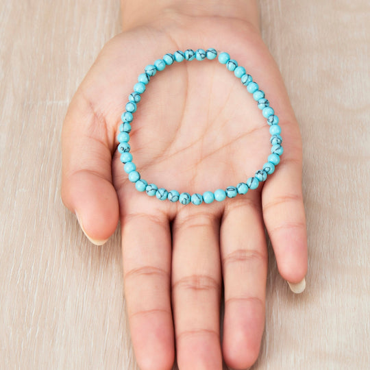 Synthetic Turquoise Mini Beaded Gemstone Stretch Bracelet - Philip Jones Jewellery
