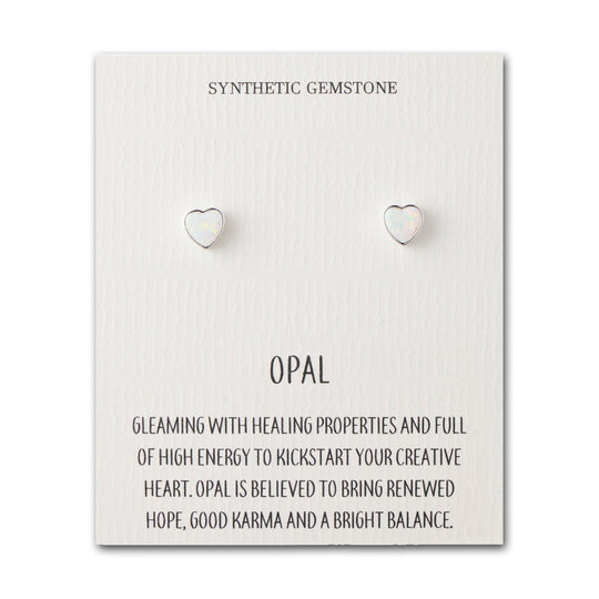 Synthetic White Opal Heart Stud Earrings with Quote Card - Philip Jones Jewellery