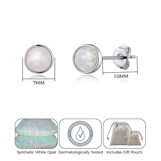 Synthetic White Opal Stud Earrings with Quote Card - Philip Jones Jewellery